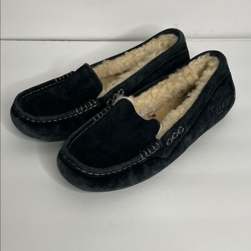 UGG Black Suede Shearling-Lined Slip-On Moccasin